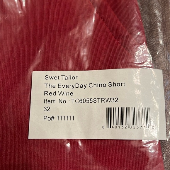 Swet Tailor Men’s The Everyday Chino Short in Red Wine soft Size 32 NWT - Picture 8 of 8